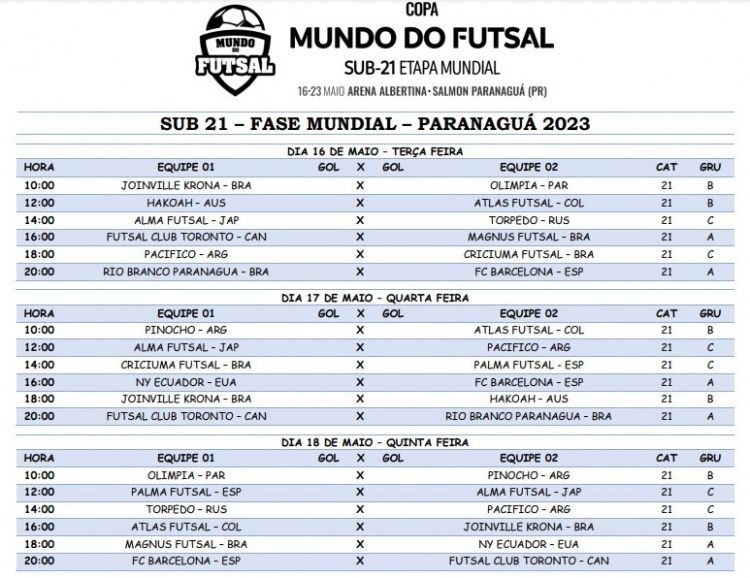 FUTSAL FEMININO: TABELA FE JOGOS DA SEMENA!