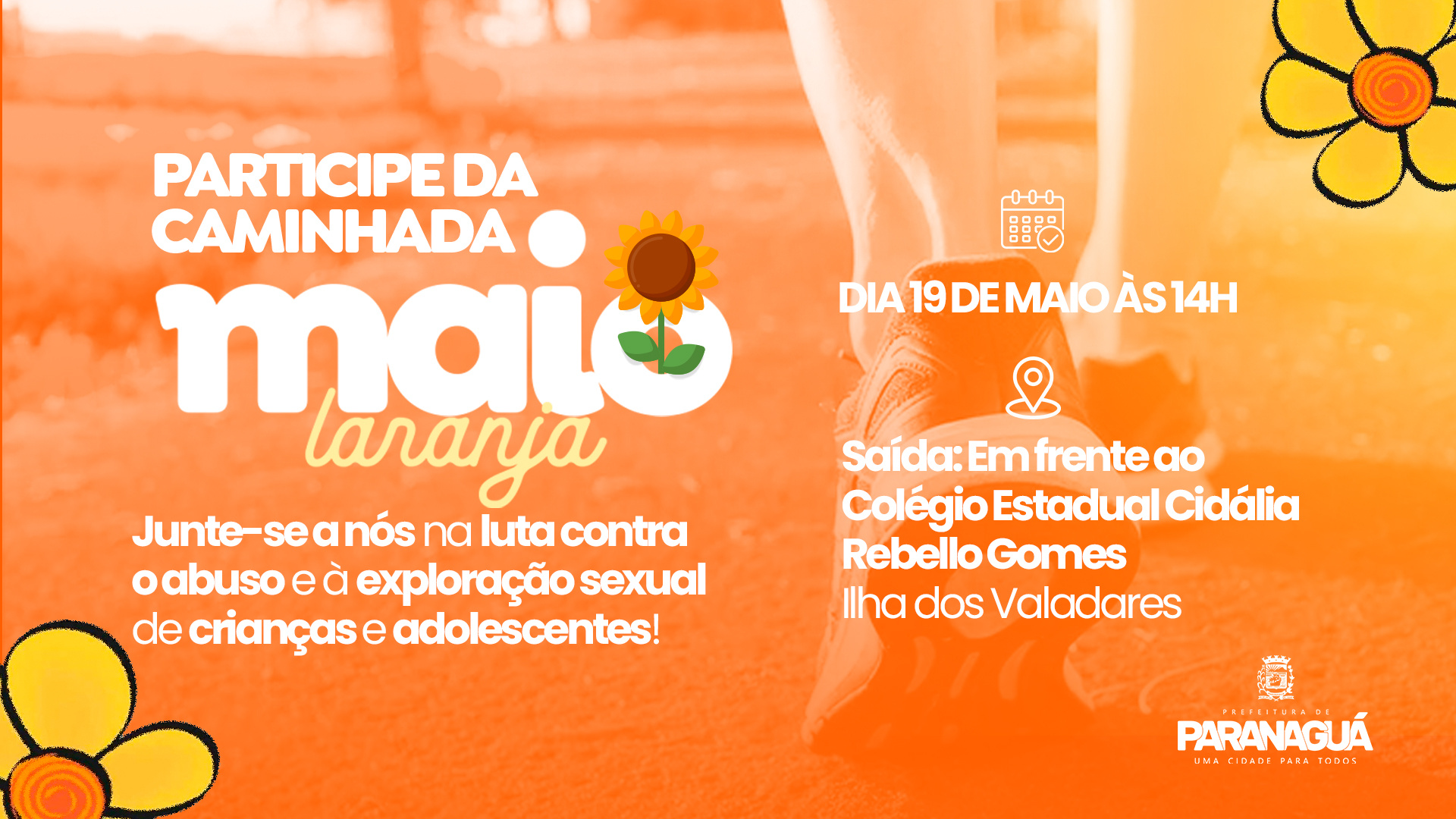 Prefeitura de Paranaguá realiza caminhada do Maio Laranja na Ilha dos Valadares na segunda-feira (19)