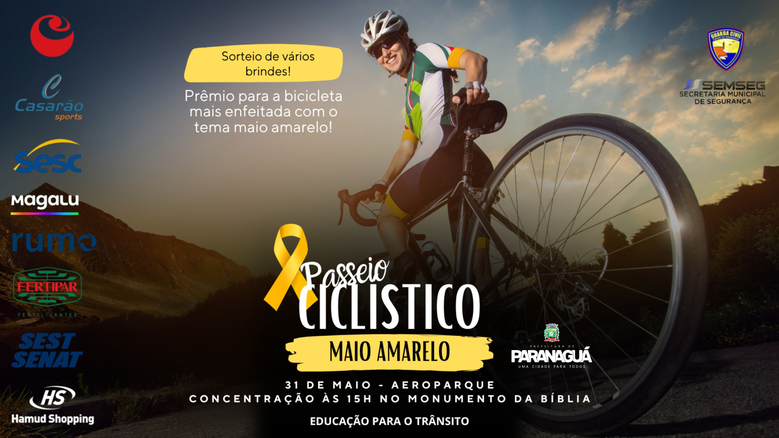 Passeio Ciclístico Maio Amarelo promove conscientização no trânsito em Paranaguá